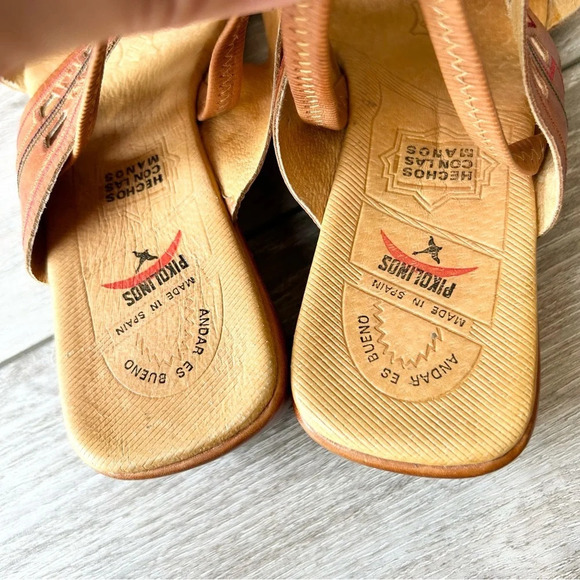 Pikolinos  Brown Tan Leather Embroidered Square Toe Slingback Sandals - Picture 11 of 14